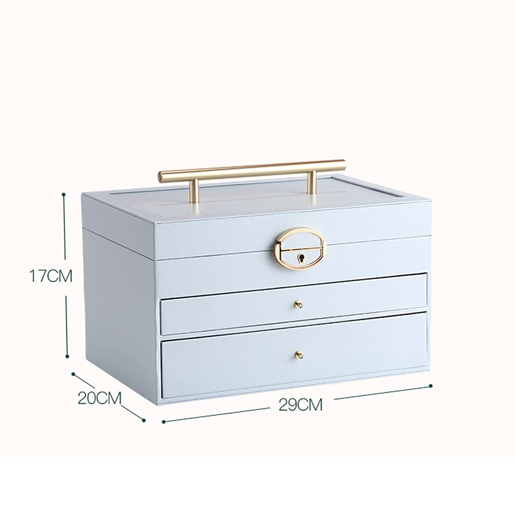 Große Pu-Leder-Box, Organizer, Schublade, Halskette, Ring, Ohrringe, Uhr, Aufbewahrungsbox mit Spiegel