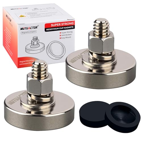MUTUACTOR 2Pack 150lb Super Powerful Neodymium Round Magnet with Anti-Scratch Rubber Cover and D3/8 ''-16 Male Threaded Stud,Magnetic Mounting for Camera,Tripod, Lighting and Other Accessories