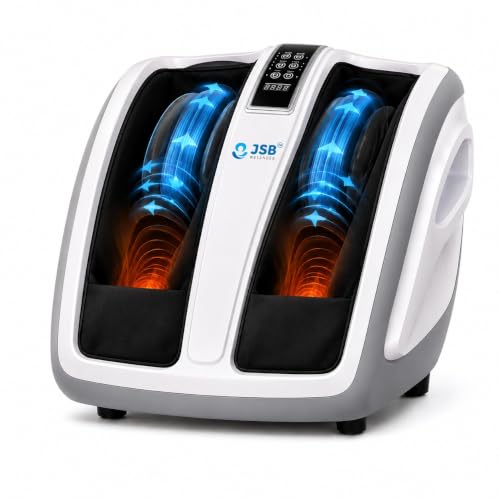 Image of JSB HF04 Leg Massager for Pain Relief in Foot & Calf with Human Hands Like Pressing, Heat, Vibration & Reflexology Rollers (White-Blue)