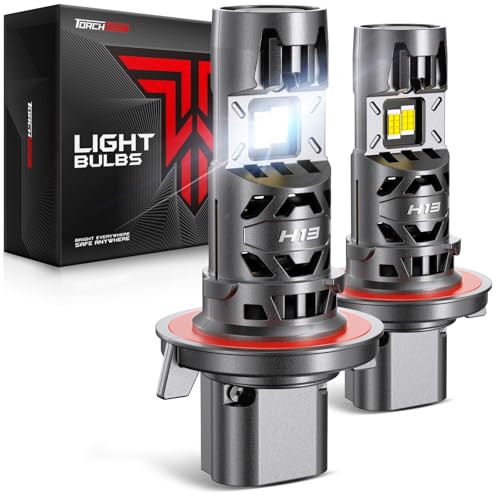Torchbeam H13/9008 LED Bulbs, 1000% Brighter T5A H13 Bulb, 1:1 Halogen Size, 10-Year Lifespan 9008 Light, 6500K Cool White with Cooling Fan, Canbus Ready, Plug and Play, Pack of 2