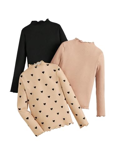 Floerns Girl's 3 Pcs Long Sleeve Lettuce Trim Long Sleeve Mock Neck Tee Shirt - Main Image