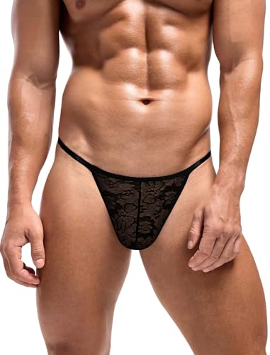 Avidlove Mens Lace Thong Sexy Low Rise T-back G-string Comfortable Men's Thong Underwear 1-4 Pack Black