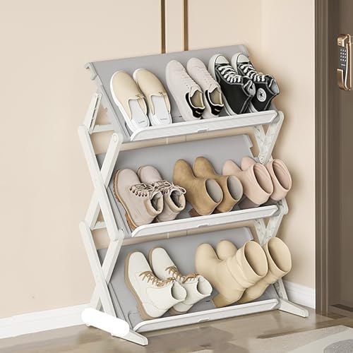 Folding Shoe Rack - Free Standing Plastic Shoe Shelf for Entryway, Ideal for Mid-Calf Boots, High Heels, Sneakers, Space-Saving Shoe Organizer