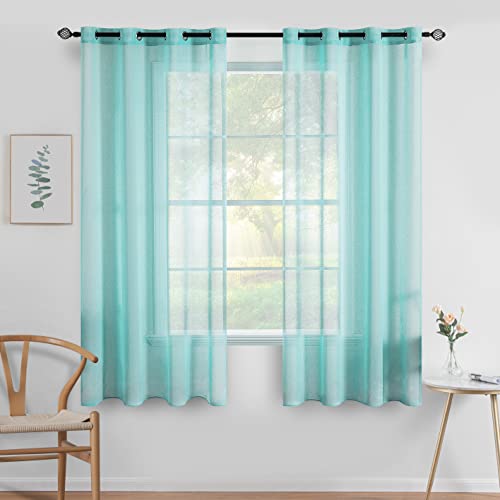 MIULEE Kurzvorhang mit Ösen transparent 140x160 cm 2er Set Türkis