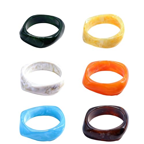Sanfylikus 6 Pcs Acrylic Resin Chunky Bangle Bracelets for Women – Colorful Wide Geometric Fashion Jewelry Set, Vintage Stackable Wristbands, Statement Gift Accessories