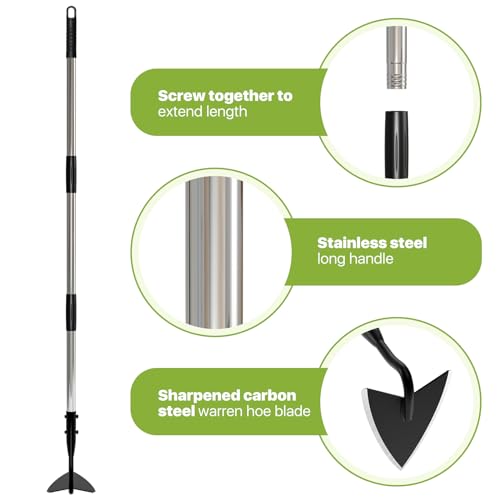 Warren Hoe Garden Tool, Heavy Duty Garden Hoes for Weeding Long Handle, Easy Stand Up Triangle Weeder Tool for Garden, 35-66 inch Adjustable Gardening Hoe for Weed, Trench, Loosen Soil, Landscape