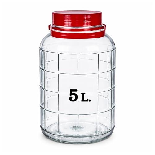 Bote de Cristal Grande con Asa de 5 Litros y Doble Tapa - Garrafa de Vidrio de 5 Litros con Asa - Perfecto para Alimentos Humedos y Secos, Encurtidos, Artículos - Bidón de Vidrio Resistente (1)