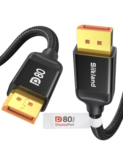 Image of Silkland 80Gbps DisplayPort Cable 2.1 [VESA Certified] 6.6FT /2M, DP80 HDR | 16K@60Hz, 8K@240Hz, 4K@540Hz 480Hz 360Hz 240Hz, DP to DP Cable, DP80, DP 1.4, UHBR20, DSC, HDCP 2.3, Gaming Monitor, 5090