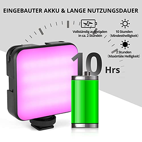 Kameralicht RGB mit Stativ, YELANGU LED Videoleuchte with 2000mAh Battery. Video licht Mini Dimmbare 2500K-9000K, Foto… – Bild 5