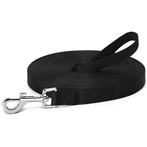 Nobleza Training Lead for Dogs, 10m Black Long Dog Training Lead Leash, Durable Nylon Long Line Dog Lead with Padded Handle Heavy-Duty Swivel Hook Pet Training Recall Obedience Tracking