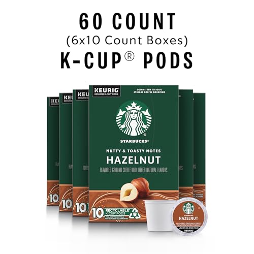 Starbucks K-Cup Coffee Pods, Hazelnut Flavored Coffee, Naturally Flavored, 100% Arabica, 6 boxes (60 pods total)