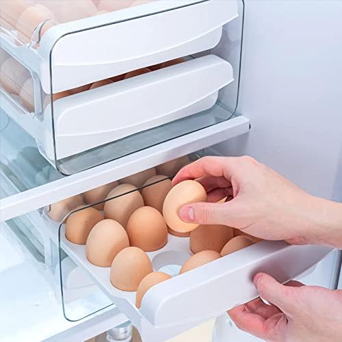 40 Grid Egg Storage Double-Layer Drawer Type Egg Box for Fridge Transparent Egg Container Shelf Saving Kitchen Egg Storage Box,Durable Sturdy Compact and Space-Saving Egg Storage Box