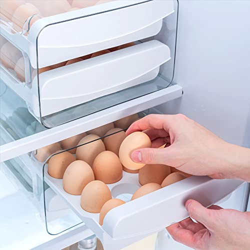 TEFU Upgrade 40 Grid Egg Storage Double-Layer Drawer Type Egg Box for Fridge Transparent Egg Container Shelf Saving Kitchen Egg Storage Box,Durable Sturdy Compact and Space-Saving Egg Storage Box