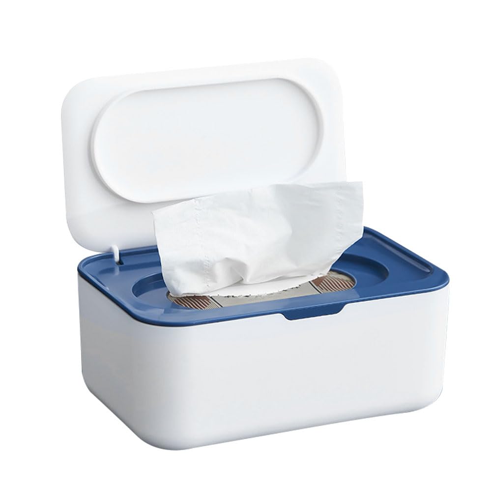 GZSYWZ Boîte à lingettes humides, pour bébé, avec couvercle, amovible, pour la maison, le bureau, l'extérieur - Boîte hydratante créative pour papier toilette humide - Bleu