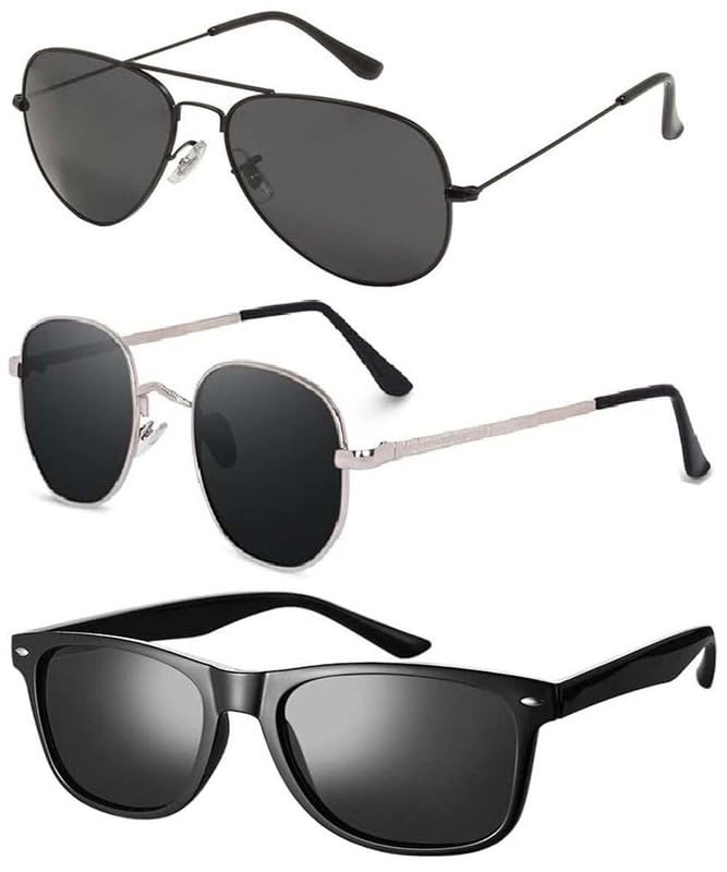 younky Unisex UV400 Protection| Combo Offer Pack of 3 Stylish Black Shade| Pathan, Rectangular, Aviator Sunglasses for Men and Women with Box| #3-237-picture-25