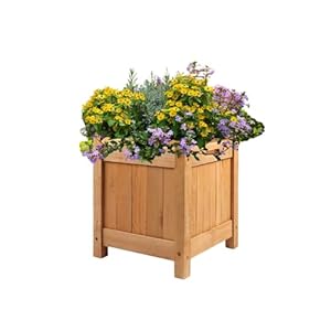 Garden Mile Garden Wooden Square Flower Planter Planting Outdoor Display Flower Ornament Lawn Patio Porch Decor Wooden Design Decorative Garden Feature For Plants & Shrubs