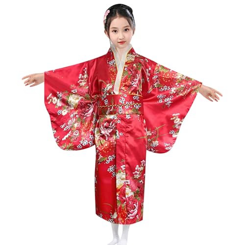 Genérico Kimono Japonés Niña Vestido Tradicional Japonés Yukata Estilo Manga Larga Ropa de Boda Fiesto Disfraces de Carnival para Niñas 5 10 Años