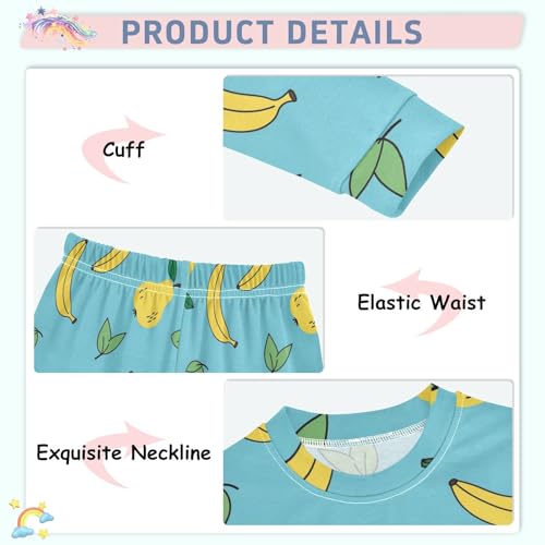 Pajama Sets Long Sleeve Fruit Pattern on Blue Soft Comfy Sleepwear 2 Piece PJS 3-8T4