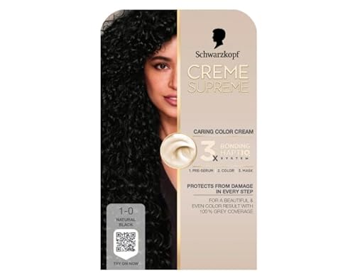 Schwarzkopf CREME SUPREME, Hair dye 1-0 Natural Black, Pack of 1