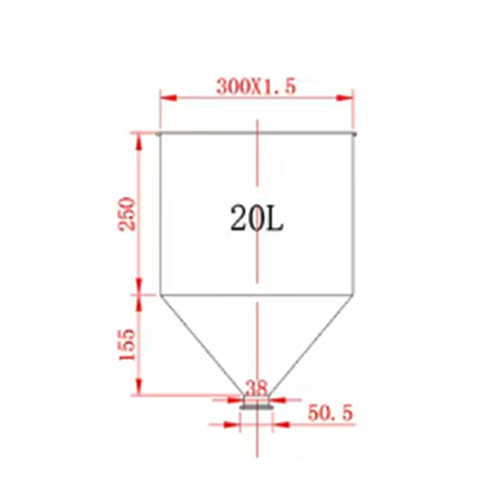Trichter, 2 L Bis 80 L, Edelstahl-Trichter, Sanitär-Brautrichter, Individueller Flüssigpulver-Dosierzuführer, Hygienische Tri-Clamp-Ferrule(20L Ferrule 50.5)