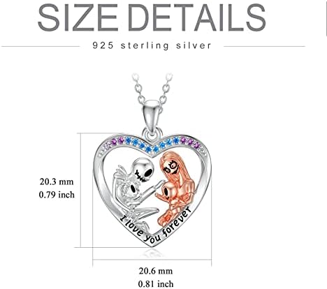 URONE Nightmare Necklace Sterling Silver Jack And Sally Heart Family Pendant Parents with Child Necklace Skull Jewelry Christmas Gifts For Mom Wife Girlfriend
