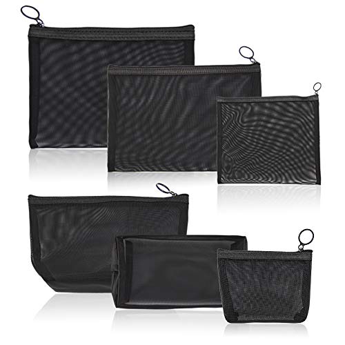 6 Pieces Mesh Clear Cosmetic Bags Zip Makeup Pouch Portable Travel Makeup Pouches for Office Travel Toiletry Kit Set Storage Case