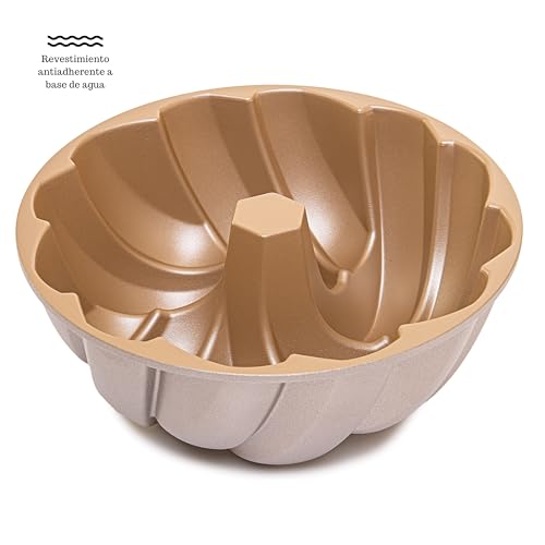 Miniatura 4 de Erreke Molde Bizcocho Horno, Molde Tarta, Doble Capa Antiadherente, Aluminio Fundido Resistente, Savarín Cocción Uniforme, Repostería, Color Oro Rosa, 24cm, 2.5 Litros, Plait