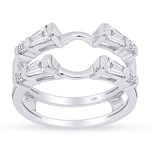 3/4 Carat Baguette & Round White Cubic Zirconia Enhancer Guard Ring In 10K Solid Gold (0.75 Cttw)