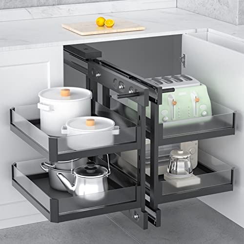 Organiseur de cuisine d'angle aveugle, tiroirs coulissants pour armoires, étagère coulissante à 4 compartiments, fermeture douce, montage en bas Organiseur de cuisine d'angle aveugle, tiroirs coulissants pour armoires, étagère coulissante à 4 compartiments, fermeture douce, montage en bas
