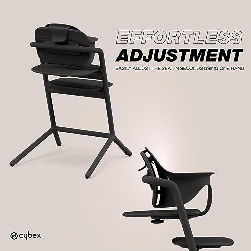Image of Cybex LEMO High Chair 3-in-1 Set with Baby Set + Snack Tray - Modern Design, One-Hand Depth & Height Adjustment & Anti-Tip Wheels - from 6 Months, Convertible to Adult Chair, Stunning Black