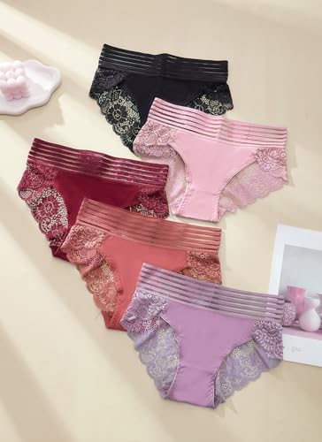 Image of Lace Sexy Undies for Women Stretch Full Coverage Control High Waist Cheeky Top Panties 6 Pack S-4XL