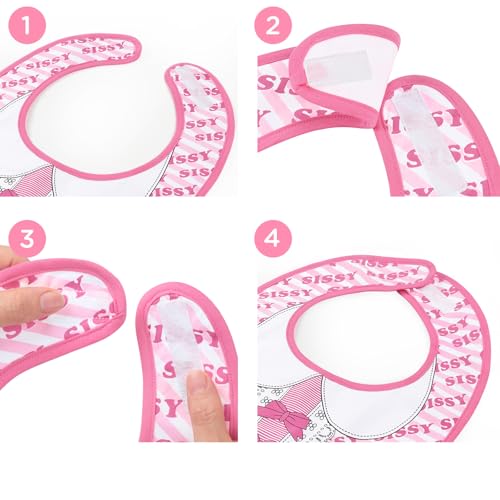 Littleforbig Cotton Waterproof Babydoll Printed Adult Bib with Adjustable Hook-and-Loop Fastener Closure - Pretty in Pink Sissy Bib2