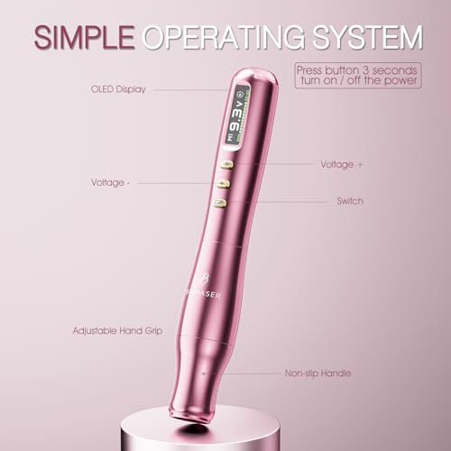 Biomaser TP006 2025 Drahtlose Semi-Permanent-Make-up-Maschine mit deutschem Präzisionsmotor, LCD-Touchscreen. Ideal für Augenbrauen, Lippen & Eyeliner. Für Profis & Einsteiger Pink