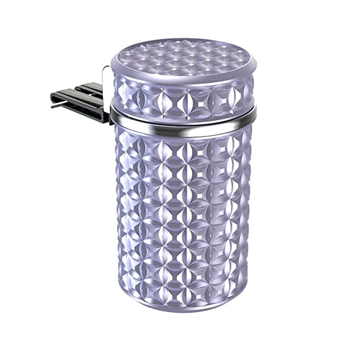 Surakey Car Ashtray Portable Trash Can Ashtray for Women Mini Car Holder Accessories Universal with Blue LED Light Indicator Windproof White with lid Smell Proof Crystal Diamond Organizer,Purple
