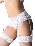 comeondear Women Lace Garter Belts and Stocking Set Lace Suspender with G-String White Garter Skirt