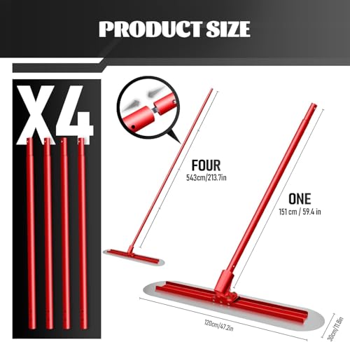 48''x12'' Concrete Bull Float Kit Fresno Round End Stainless Steel Bull Float Trowel Board With Adjustable Bracket, 59.4'' Handle x4 Bull Float Concrete Tools Red - Image 2