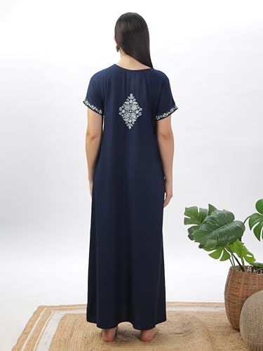Image of 9shines Label Stylish Alpine Nighty Maxi for Women | Full Length Trendy Nightgown | Premium Nightdress | Nightwear | Heavy Embroidery Nighty with Pockets(2891)