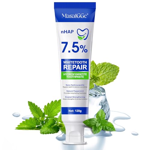 Hidroxiapatita Pasta de Dientes,7.5% Hydroxyapatite,Sin Flúor,Sabor Menta - Blanqueamiento Suave, Refresca el Aliento, Fortalece la Estructura Dental, Previene las Caries 4.23oz (120g)