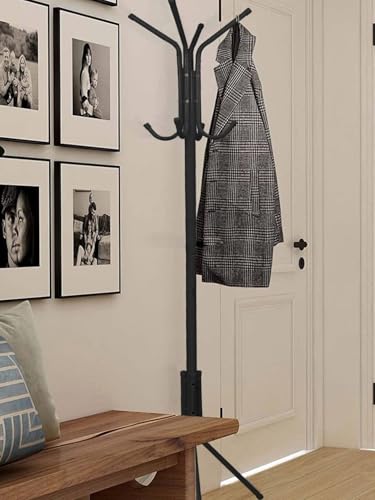 Jardin202 - Perchero con pie metálico Minimalista | 8 Ganchos | Soporte para abrigos y sombreros | Blanco | Negro - imagen 2