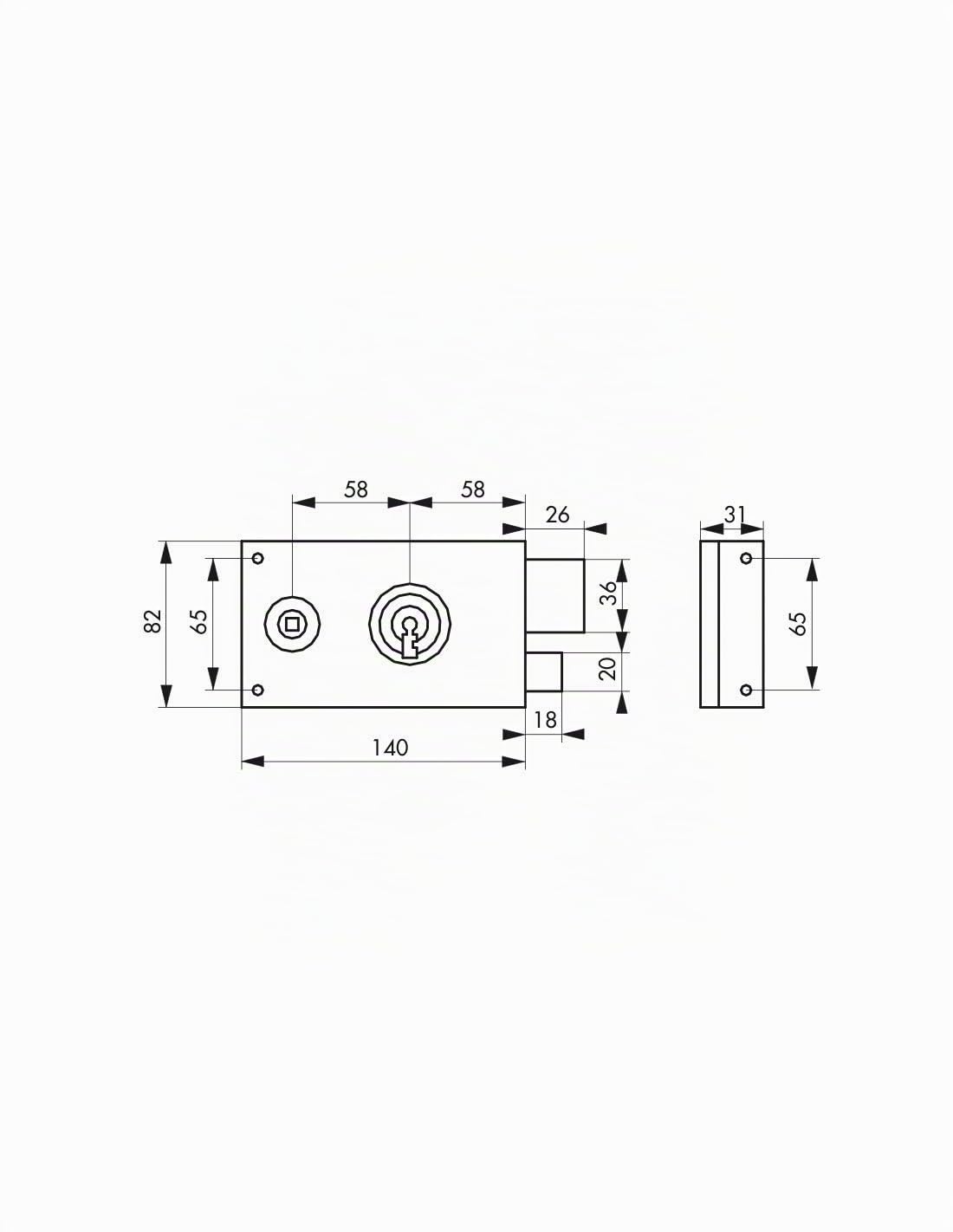 THIRARD - Serrure Horizontale en Applique à Clé à Fouillot pour Portail - Droite - Axe 58 mm - 140 x 80 mm - Zingué - 2 Clés - Coffre et Gâche Acier - Pêne et Demi-Tour Acier - Gris