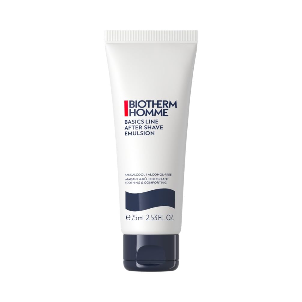 BIOTHERM HOMME Basics Line After Shave Emulsion, Après-rasage Apaisant sans alcool, pour peaux normales à sèches, anti-irritations post-rasage, peau hydratée et élastique, 75 ml