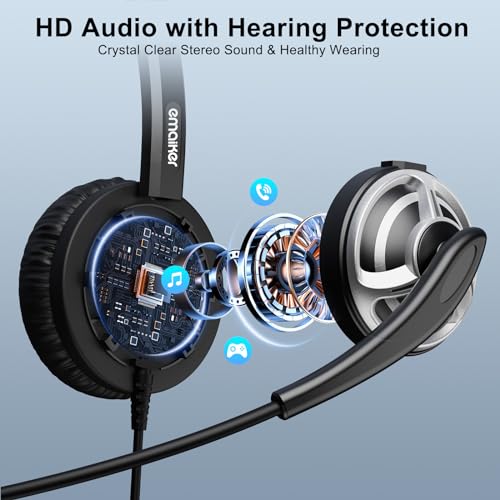Image of emaiker monaural USB Headset with Stereo Headphone Noise cancelation Microphone Computer Phone Headset for Drangon Voice Recognition Speech Dictation Skype Chat