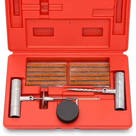 TOOLUXE 50002L -35 Piece Tire Repair Universal Heavy Duty Tire Repair Kit with Plugs, Fix A Flat Tire Repair Kit, Ideal for Tires on Cars, Trucks, Motorcycles, ATV Roadside Emergency, Tire Plug Kit Cover