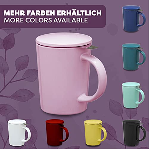 Taza de Te con Filtro y Tapa 400ml - Ceramica - Mantiene Caliente la Infusion - Rosa - Imagen 7
