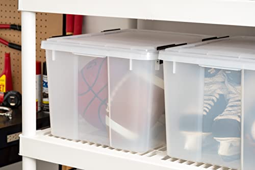 Image of IRIS USA 46 Quart WEATHERPRO Plastic Storage Box with Durable Lid and Seal and Secure Latching Buckles, Clear with Black Buckles, 1 Pack