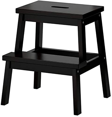 FALIYORS Portable Step Stool Ladder Stool 2 Tier Solid Wood Step Stool,Small Stool, Shoe Bench, Home Bench (Color : Black) (Color : Wood Color) (Black)