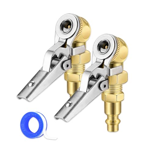 ECuoPix Upgraded 2 Pcs 1/4 Inch NPT Locking Air Chuck Quick Connect Clip-On Air Chucks for Tires Closed Ball Tire Inflator Nozzle with Clip Fits Truck RV Auto Car Motorcycle and Bike