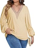 Eytino Plus Size Tops for Women Casual V Neck Long Sleeve Blouses Business Dressy Tunic Shirts,4X Yellow