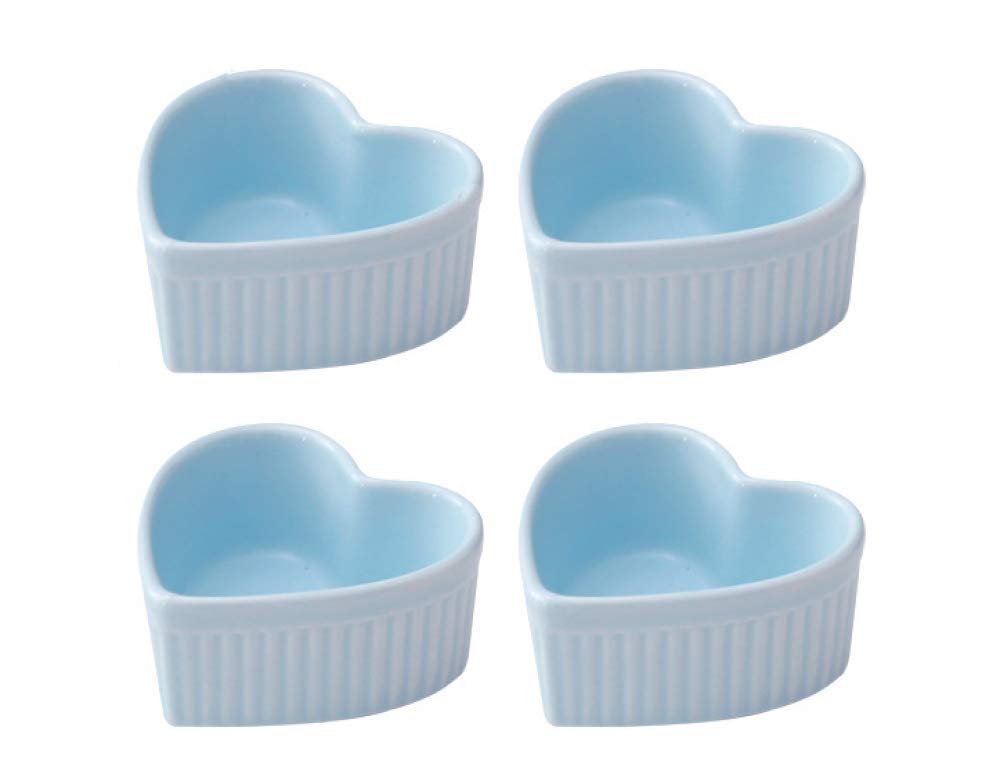 Lot de 4 ramequins en céramique bleue en forme de cœur de 118 ml – Bol à dessert pour la cuisson de gâteaux, confitures, soufflés, crème brûlée – Kit de cuisine avec tasses amovibles en silicone et