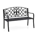 GIANTEX 50.5" Metal Outdoor Bench, Floral Design Cast Iron Backrest